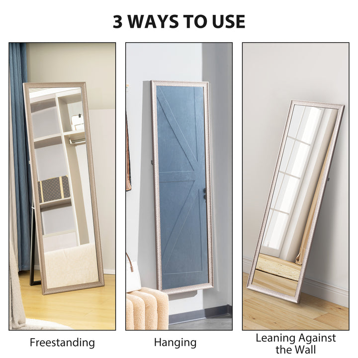 HOMCOM 64" x 21" Rectangular Full Length Mirror with Frame, Free Standing, Wall Mounted or Leaning, Gunmetal Silver