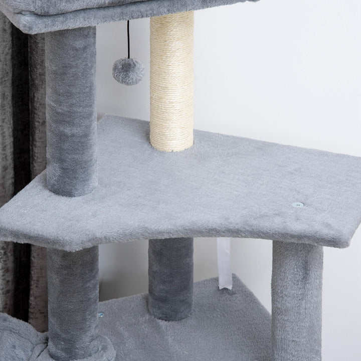 PawHut 50 Inch Cat Tree, Multi-Level Cat Tower with Sisal Scratching Posts and Ramp, Bed, Condo, Hammock, Toy Ball, Grey
