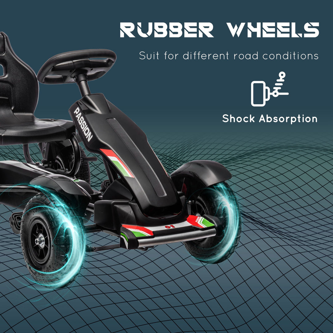 Aosom Pedal Go Kart for Kids, Pedal Car with Adjustable Bucket, Handbrake, 4 Rubber Wheels Powered Ride, White