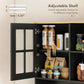 HOMCOM Kitchen Buffet with Hutch, Storage Pantry with 3 Cabinets, 2 Open Shelves and Large Countertop, Black