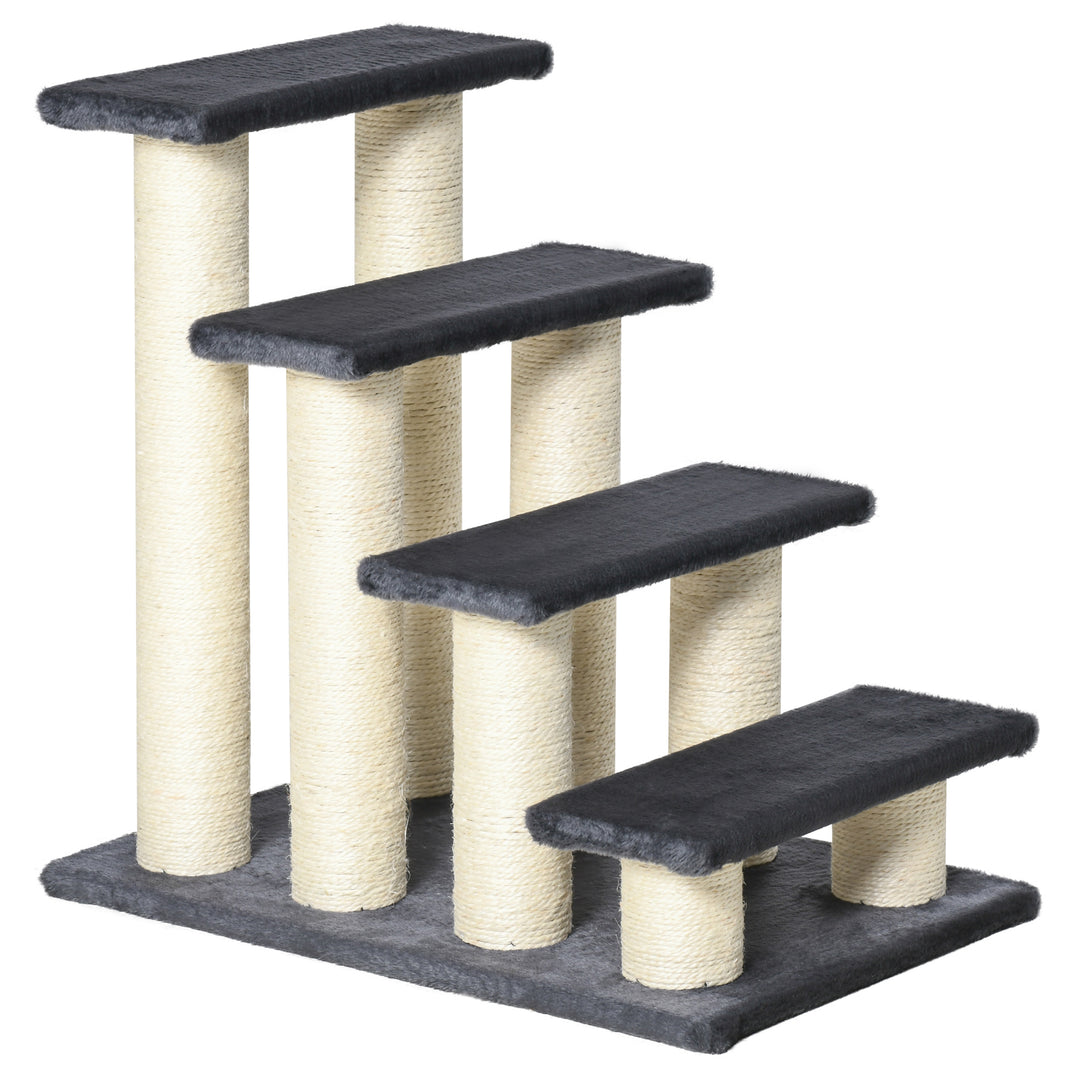 PawHut Cat Trees 4 Tier Pet Stairs Dog Cat 4 Steps Kitty Scatching Post Cat Scratch Furniture Dark Grey