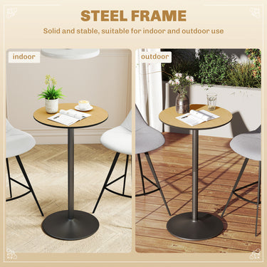 HOMCOM Round Table for 2, 40.2 Inch Bar Height Pub Table with Steel Frame, Non-Slip Base for Living Room, Kitchen, Natural Wood