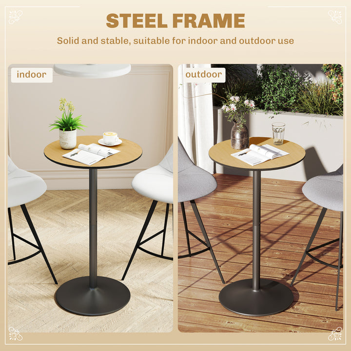 HOMCOM Round Table for 2, 40.2 Inch Bar Height Pub Table with Steel Frame, Non-Slip Base for Living Room, Kitchen, Natural Wood
