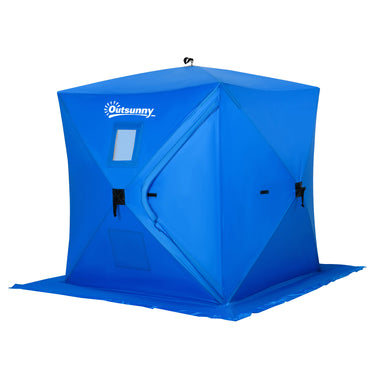 Outsunny 2 Person Pop Up Ice Fishing Tent Shelter, Fishing Shanty, with Carry Bag, Blue