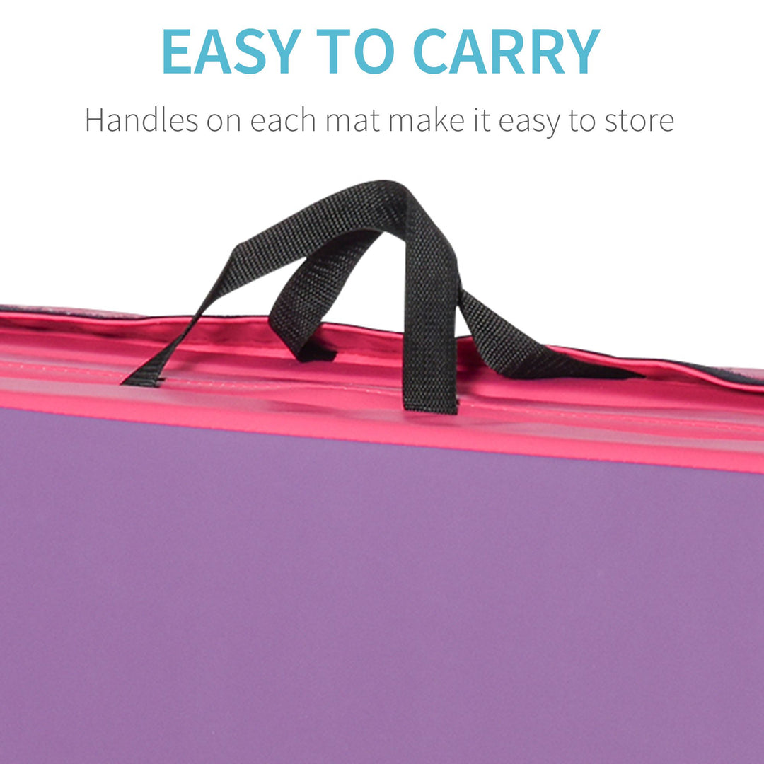 Soozier 4'x10'x2'' Folding Gymnastics Tumbling Mat, Exercise Mat  with Carrying Handles for Yoga, MMA, Martial Arts, Stretching, Core Workouts, Pink and Purple