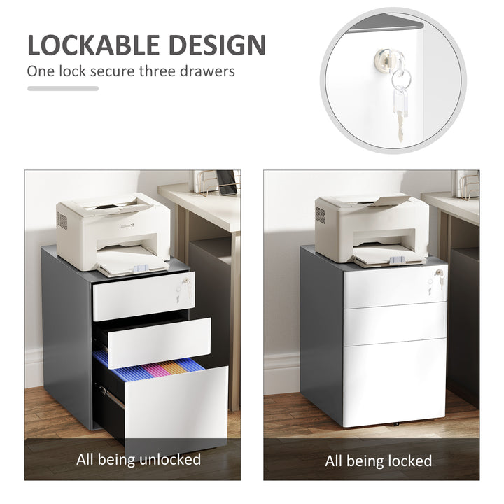 Vinsetto Metal Filing Cabinet 3 Drawer, Mobile Office Cabinet with Wheels for Legal, Letter, A4 File, Black