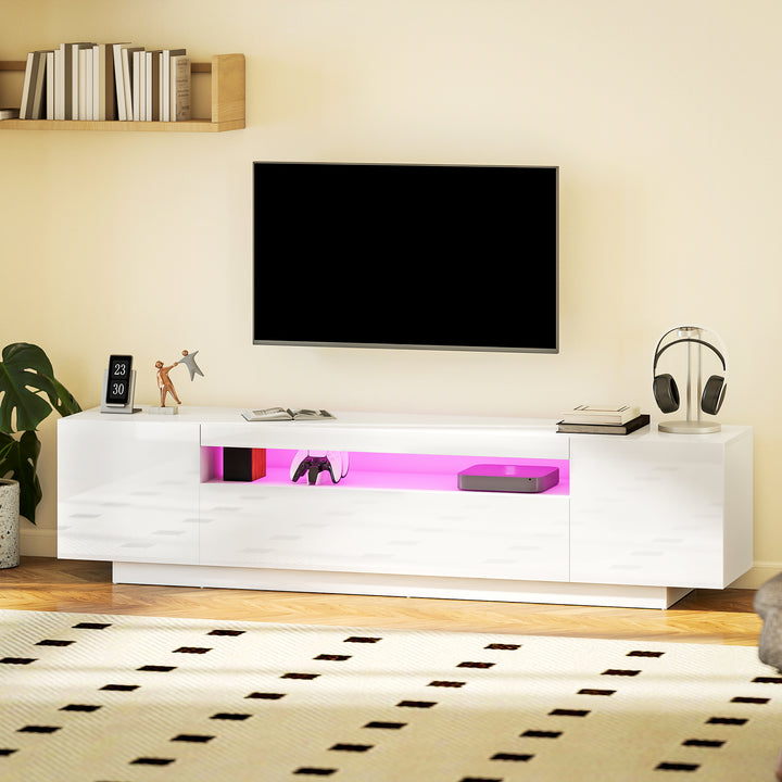 HOMCOM Entertainment Center with RGB LED Lights, TV Stand for 65-85 Inch TV, Modern TV Table for Living Room, High Gloss White