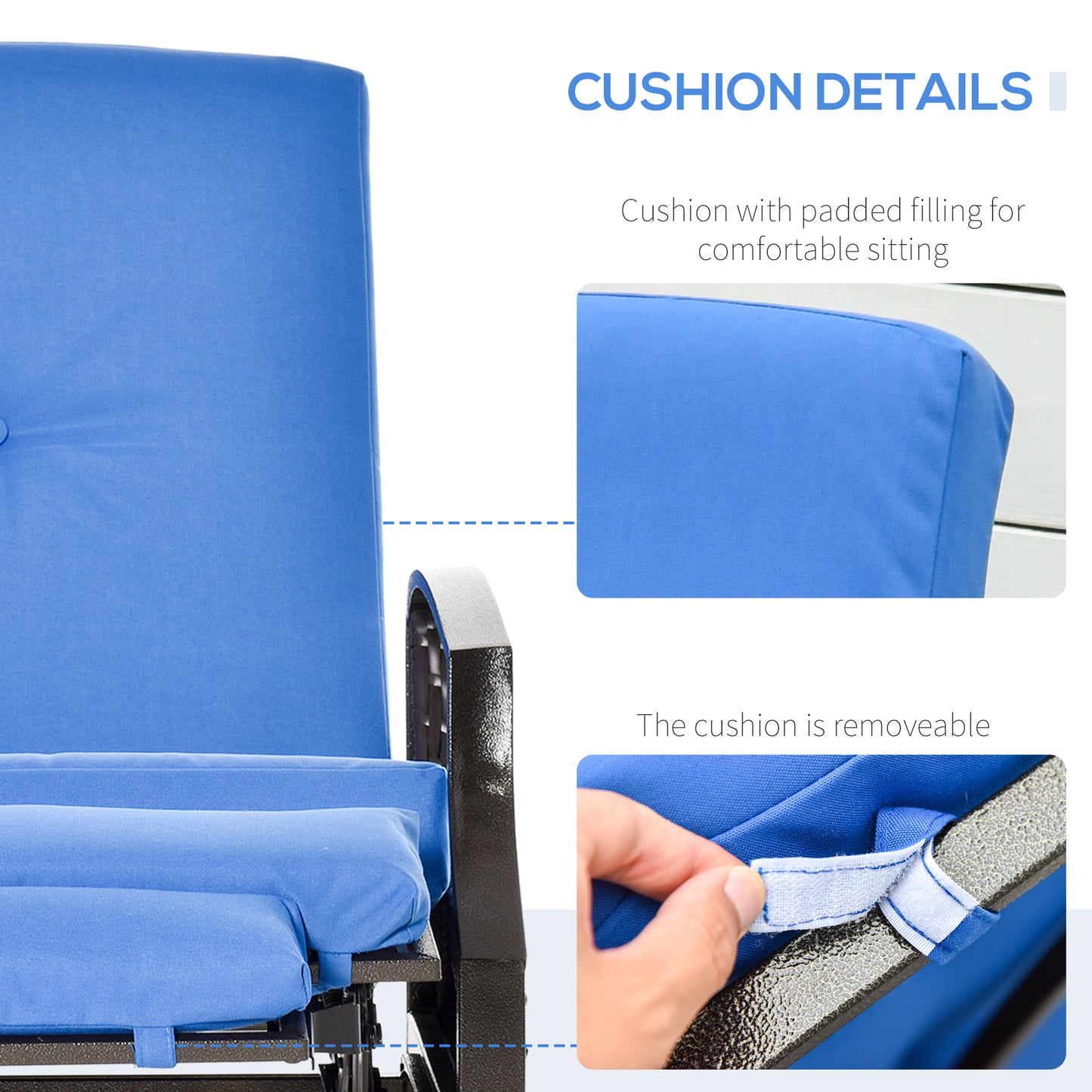 Outsunny Outdoor Rattan Recliner Chair, Wicker Reclining Chair with Adjustable Back Retractable Footrest Cushion Blue
