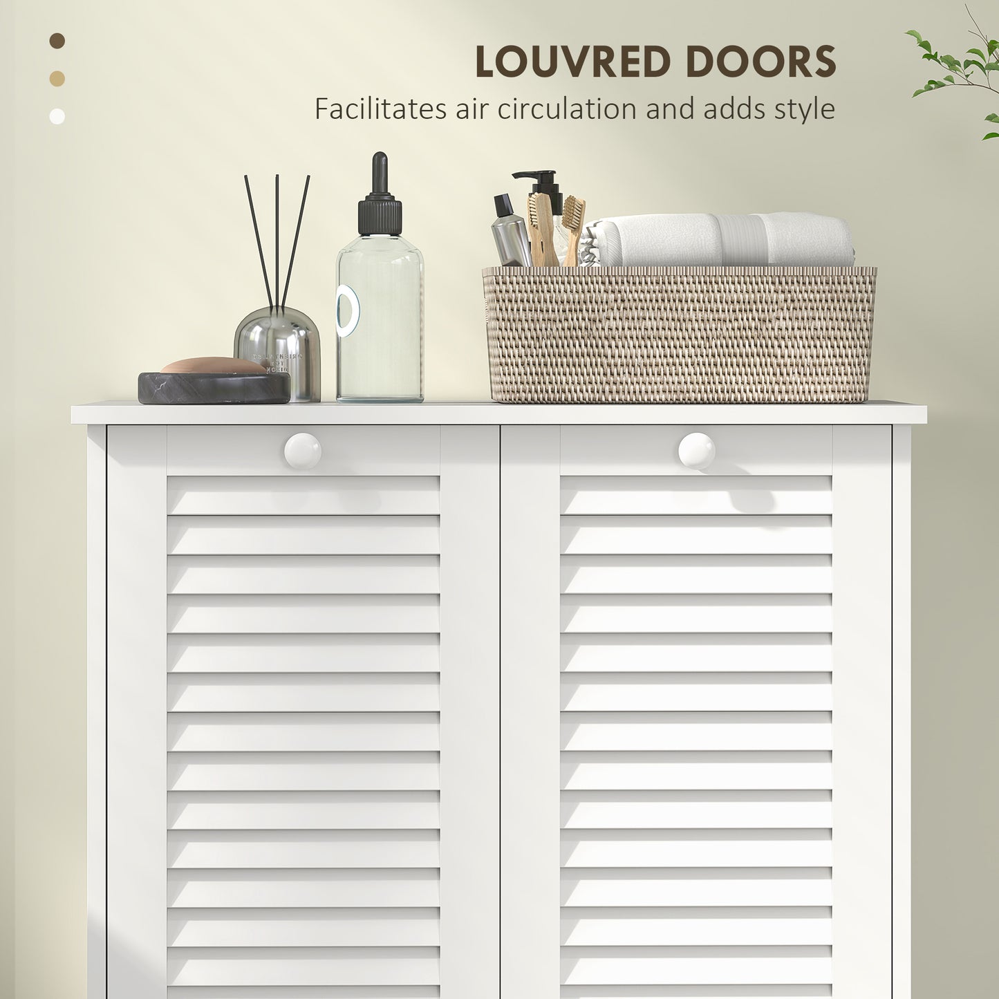 HOMCOM Tilt Out Laundry Cabinet, Laundry Basket Cabinet with 2 Baskets and 2 Louvered Doors, White