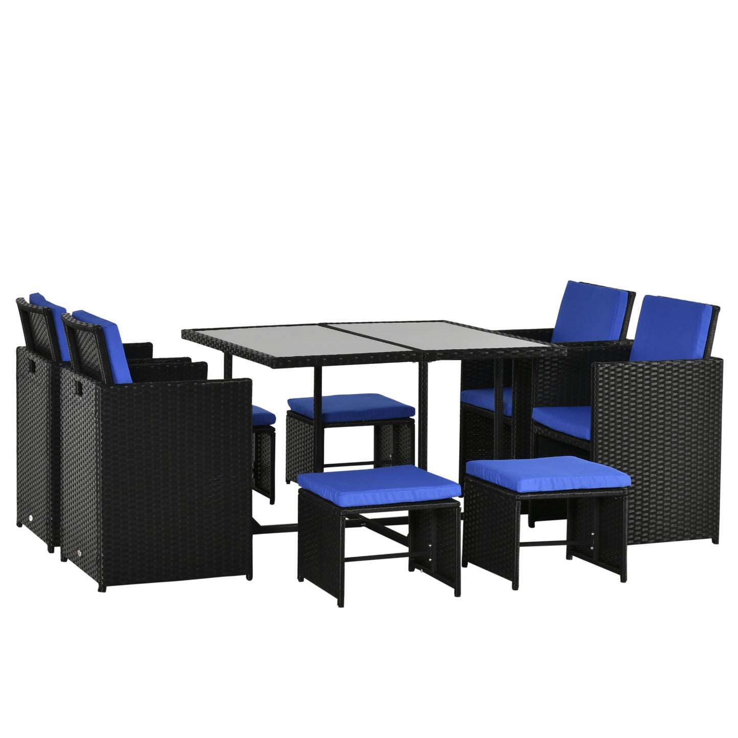 Outsunny 9 Pieces Patio Wicker Dining Set, PE Rattan Garden Sectional Sofa Outdoor Space-Saving Furniture Sets, White