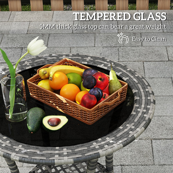 Outsunny Outdoor Rattan Dining Table, Patio Wicker Round Coffee Table with 2-Tier Storage Shelf, Brown