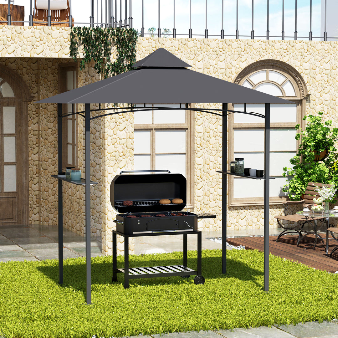 Outsunny 8' x 5' BBQ Grill Gazebo Tent with Double Tiered Canopy for Outdoor Sun Shade, Coffee
