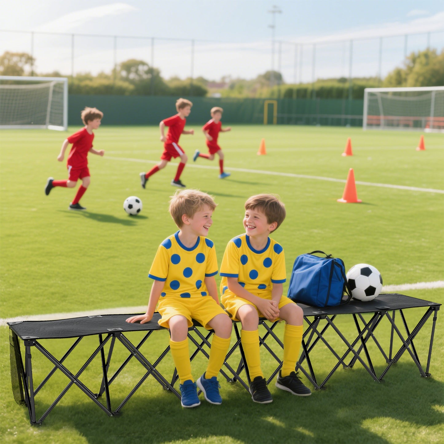 Outsunny Portable 6-Seater Folding Camping Chair, Team Bench Chair with Carry Bag for Soccer Football Team, No Assembly