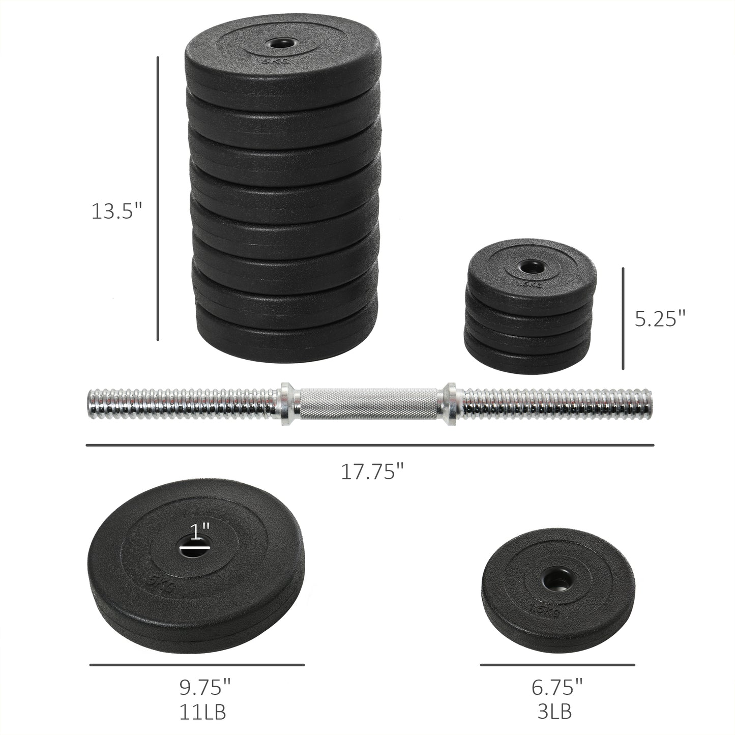 Soozier Adjustable 2 x 55lbs Weight Dumbbell Set for Weight Fitness Training Exercise Fitness Home Gym Equipment, Black (Pair)