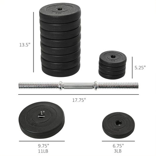 Soozier Adjustable 2 x 55lbs Weight Dumbbell Set for Weight Fitness Training Exercise Fitness Home Gym Equipment, Black (Pair)