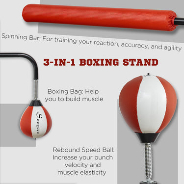 Soozier Freestanding Boxing Punching Bag, Height Adjustable, with Reflex Bar, Speed Balls and Suction Cup Base, Multi