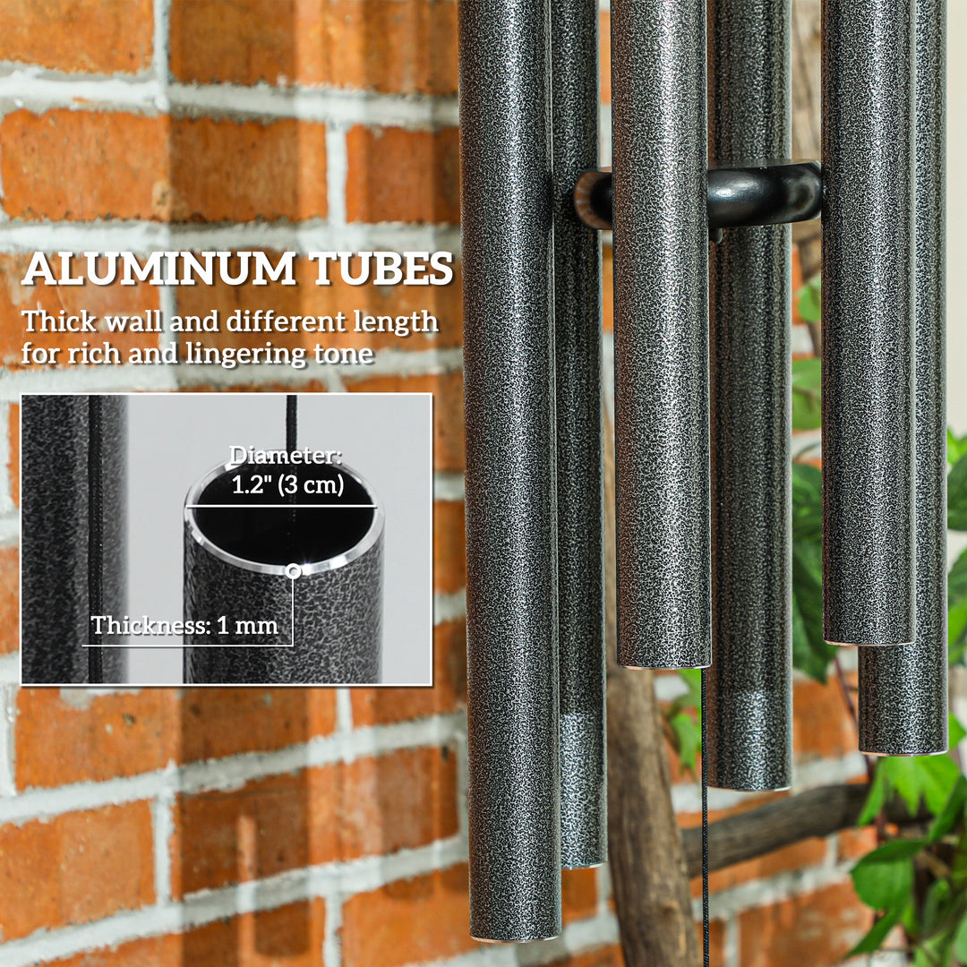 Outsunny 45" Wind Chimes Outdoor Deep Tone Wind Chime with 6 Aluminum Tubes and Hook for Patio, Yard, Garden Decor, Dark Grey