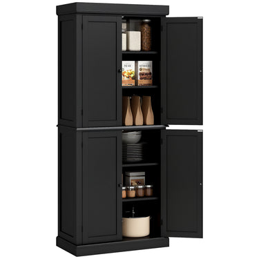 HOMCOM 72.5" Freestanding Kitchen Pantry Cabinet with 4 Doors, Black
