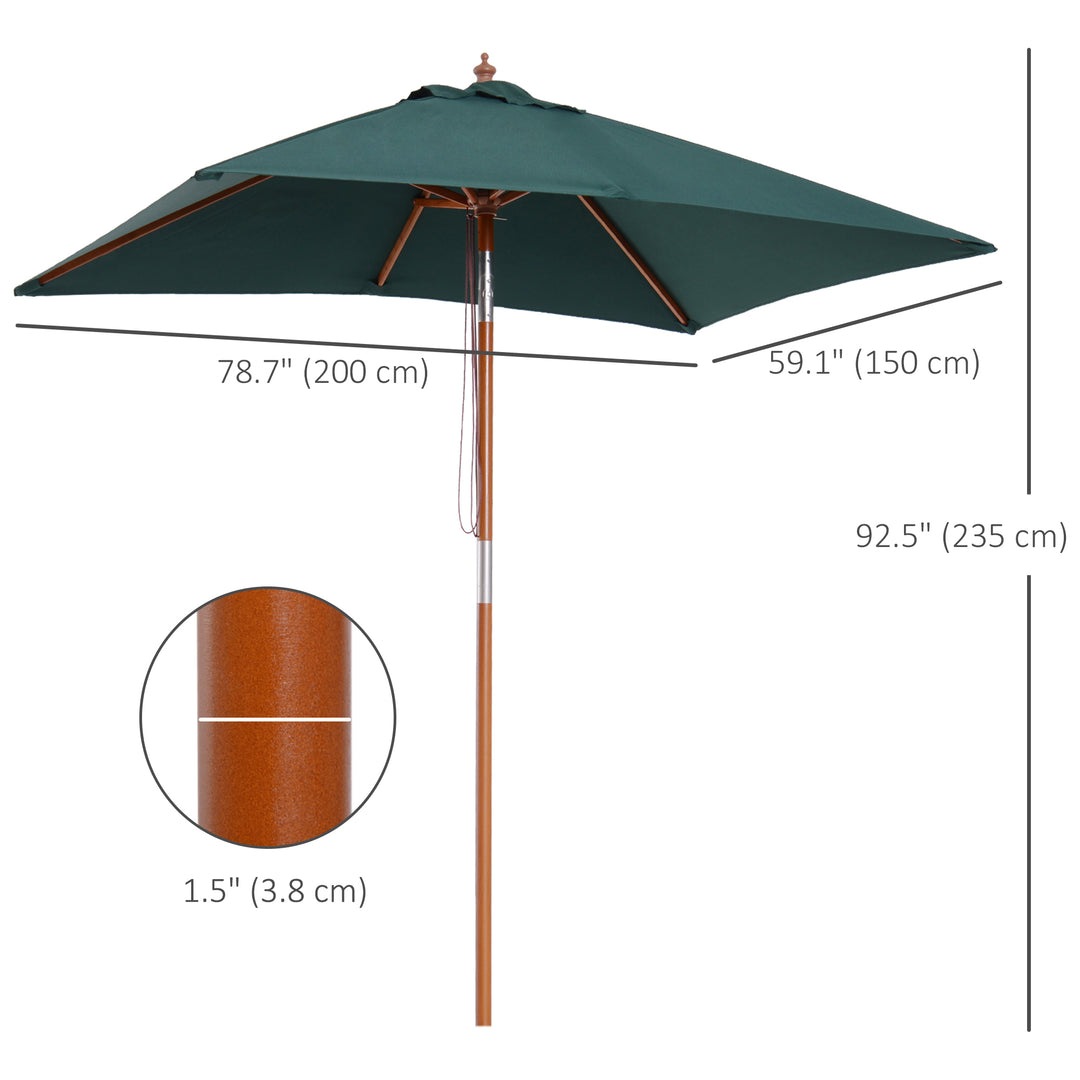 Outsunny 6.6x5ft Square Market Parasol, Wooden Patio Umbrella with Tilt Mechanism and 6 Bamboo Ribs, Garden Sunshade, Wine Red