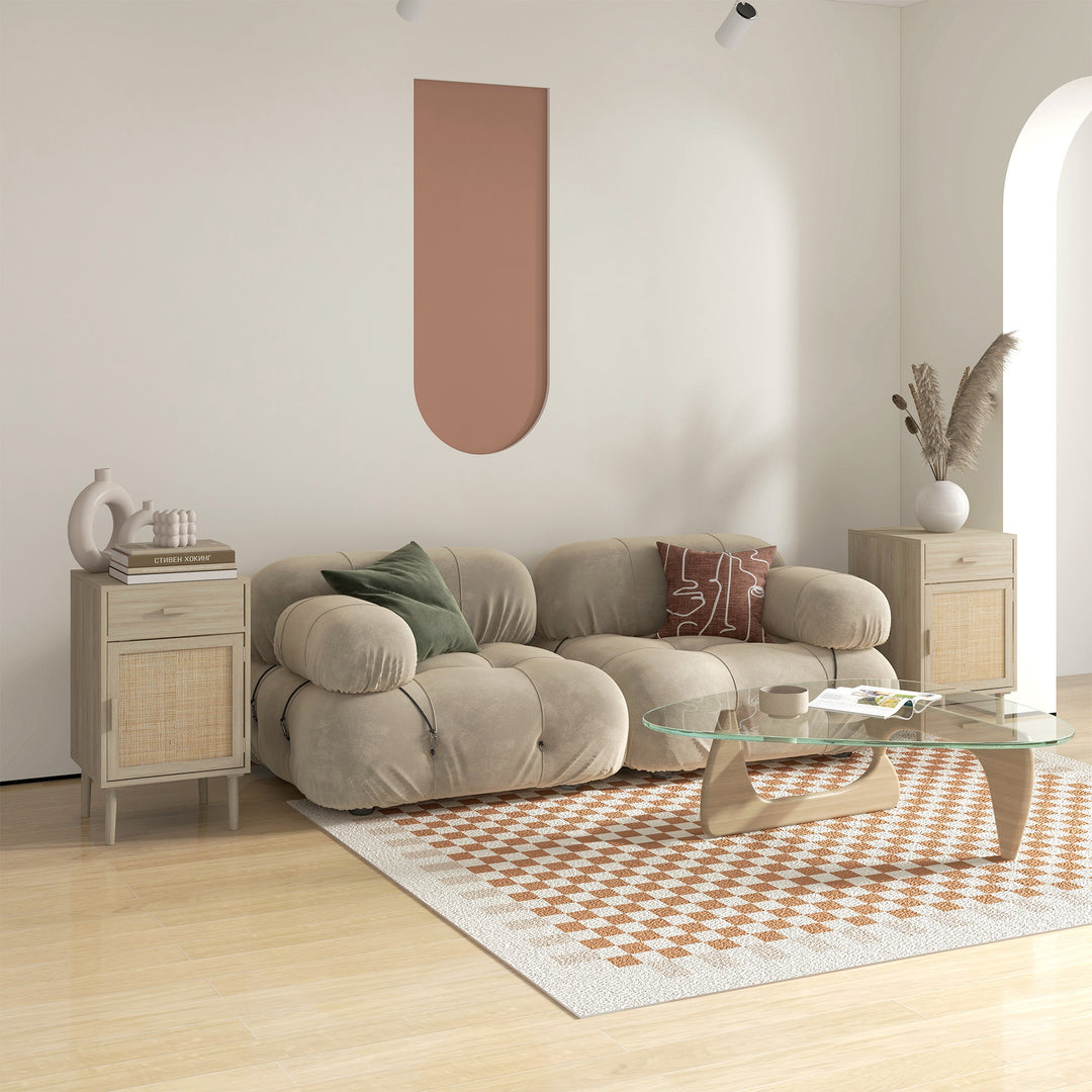 HOMCOM Boho Bedside Tables Set of 2, Nightstands with Drawer, Rattan Cabinet, Adjustable Shelf for Bedroom, Living Room, Black