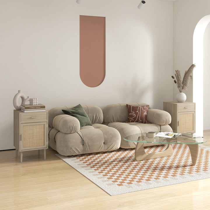 HOMCOM Boho Bedside Tables Set of 2, Nightstands with Drawer, Rattan Cabinet, Adjustable Shelf for Bedroom, Living Room, Black