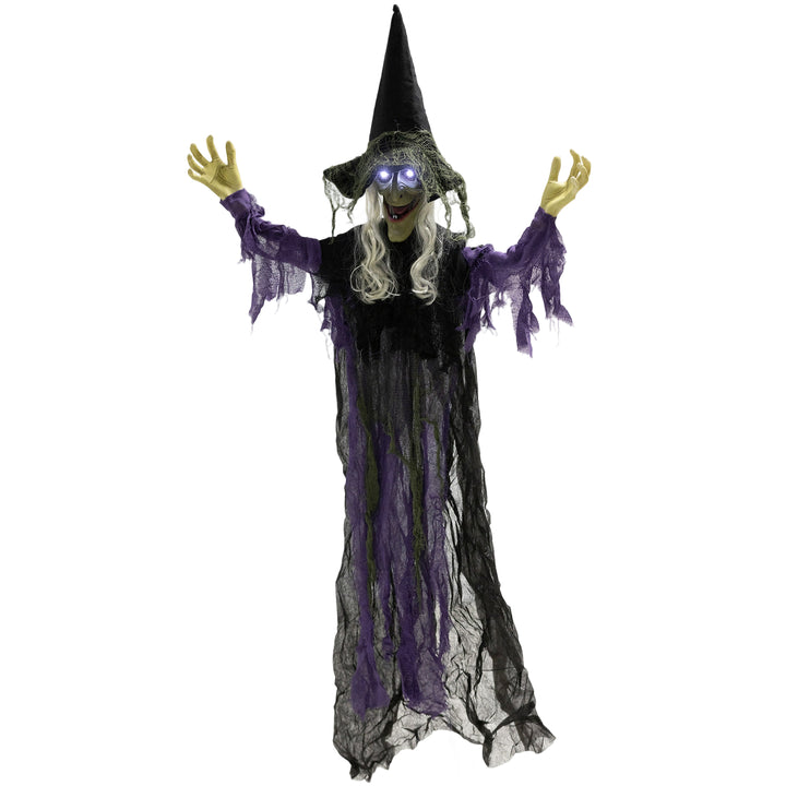 Outsunny Life Size Halloween Animated Hanging Witch with Glowing LED Eyes, Scary Halloween Decorations, Battery Operated