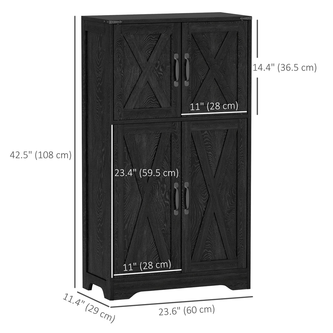 HOMCOM Farmhouse Kitchen Pantry, Freestanding Kitchen Pantry Storage Cabinet with Barn Doors and Adjustable Shelves, Black