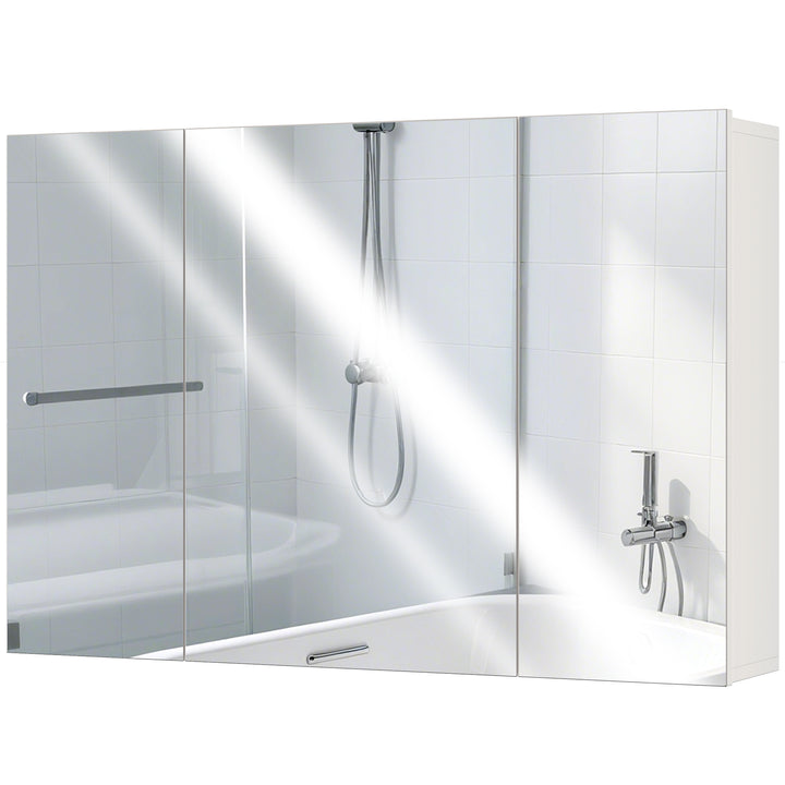 kleankin 28" x 24" Wall Mounted Mirror Cabinet, Bathroom Medicine Cabinet with Mirror, 3 Doors and Adjustable Shelves, White