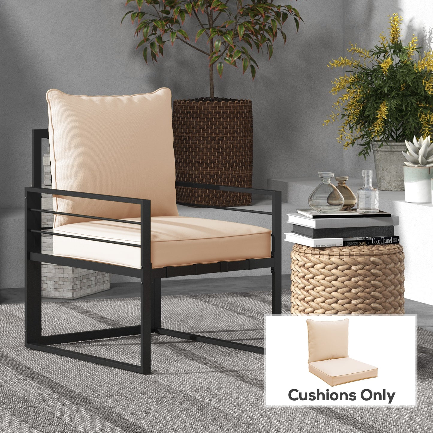 Outsunny Patio Chair Cushions, Thick Deep Seat Outdoor Seat Cushion with Back Cushion, Beige