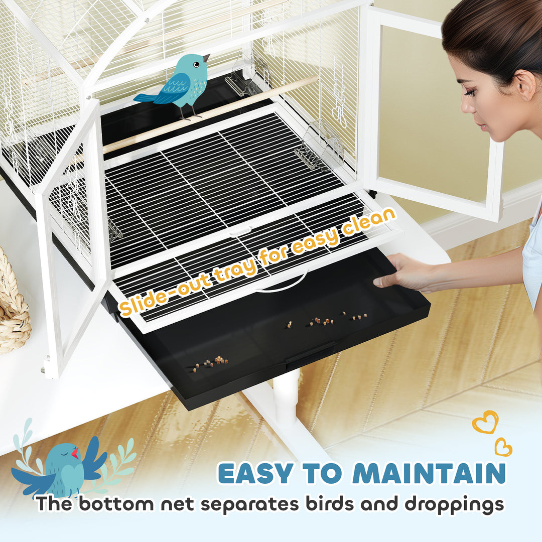 PawHut 30 Inch Open Top Bird Cage with Removable Tray, Food Container for Medium Small Bird, Finches, Dark Grey