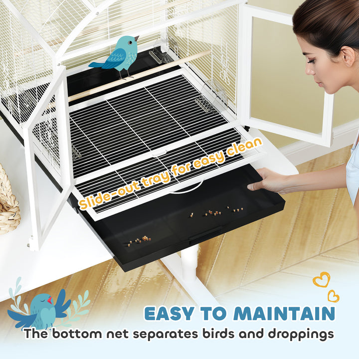 PawHut 30 Inch Open Top Bird Cage with Removable Tray, Food Container for Medium Small Bird, Finches, Dark Grey