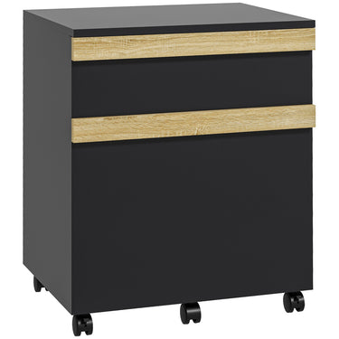 Vinsetto Mobile Filing Cabinet with 2 Drawers, Office Storage Cabinet with 5 Wheels, Black Wood Grain