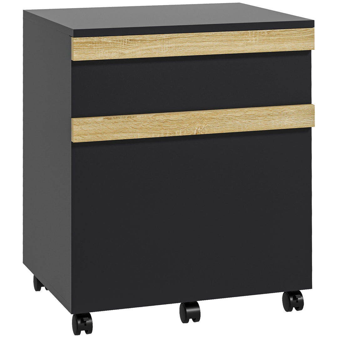 Vinsetto Mobile Filing Cabinet with 2 Drawers, Office Storage Cabinet with 5 Wheels, Black Wood Grain
