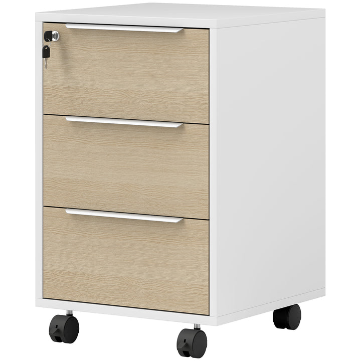 HOMCOM 3 Drawer File Cabinet with Wheels, Vertical Filing Cabinet with Lock, Grey