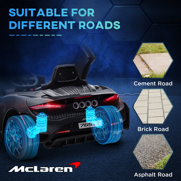 Qaba McLaren 765LT Licensed 12V Kids Electric Car w/ Scissor Doors, Transport Wheels, Remote, Slow Start, Music Horn Black