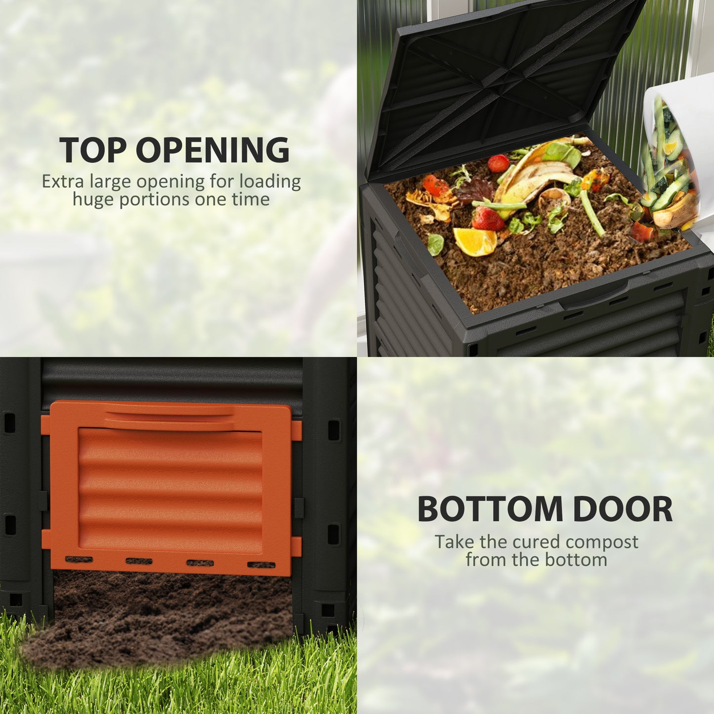 Outsunny Garden Compost Bin Large Outdoor Compost Container 80 Gallon Fast Creation of Fertile Soil Aerating Compost Box, Easy Assembly, Black