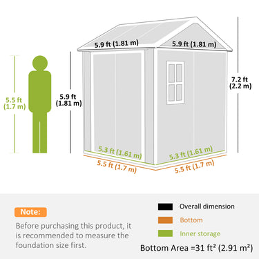 Outsunny 6' x 6' Resin Outdoor Storage Shed with Floor, Window, Lockable Doors and Vents for Backyard Patio Lawn, Grey