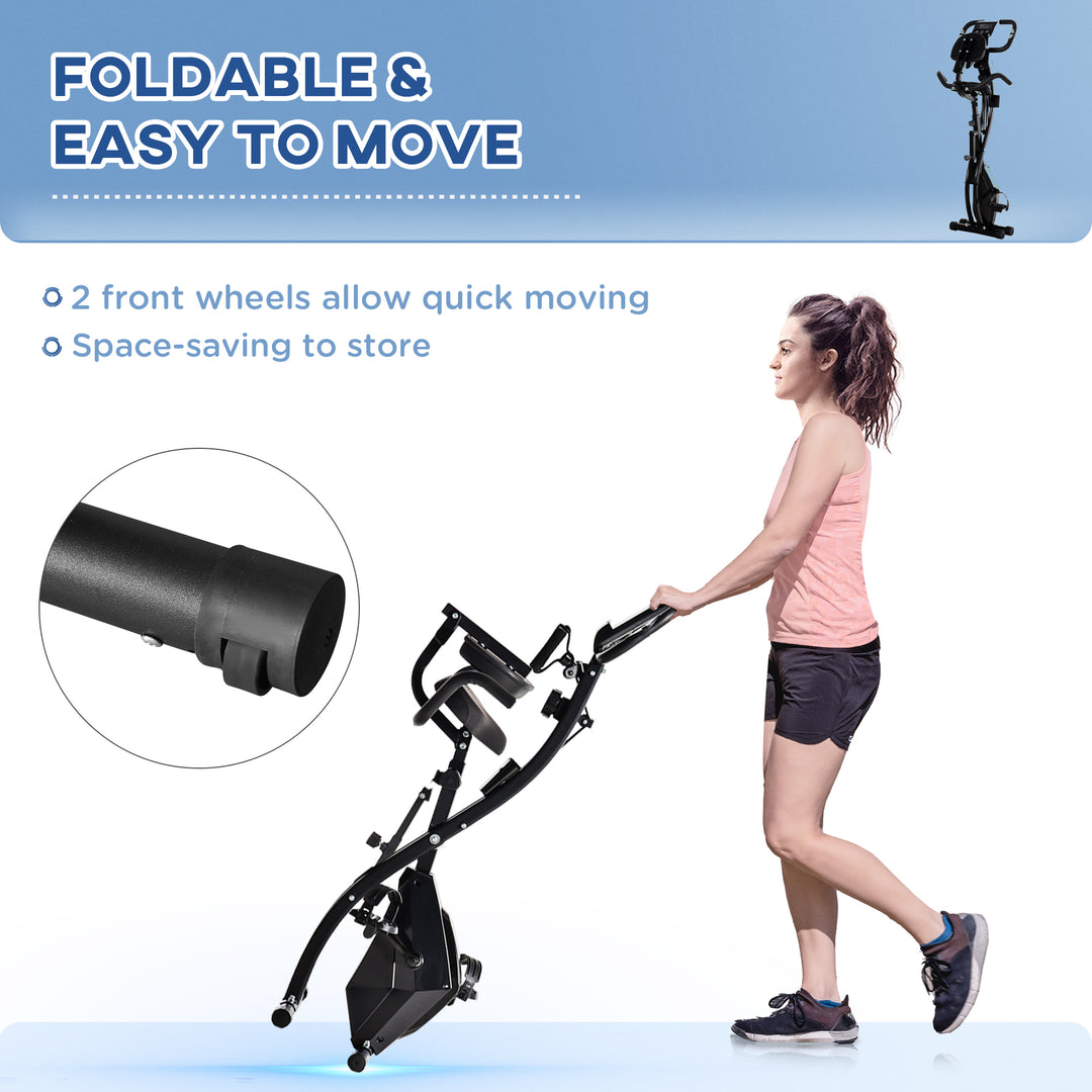 Soozier 3 in 1 Folding Exercise Bike, Foldable Stationary Bike with 8-Level Magnetic Resistance, Adjustable Seat, Black