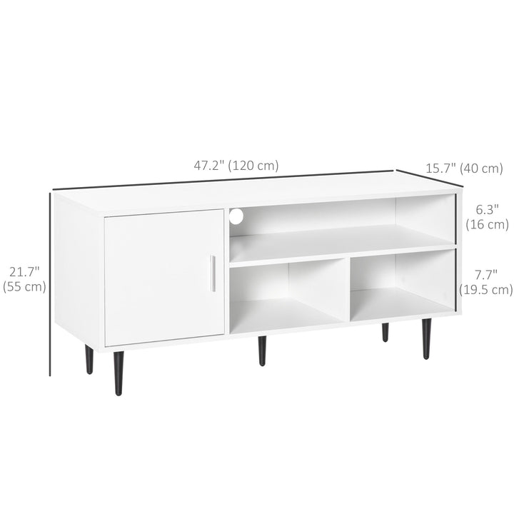 HOMCOM Modern TV Stand Cabinet for TVs up to 60 Inches with Storage Shelf, Cable Hole, Home Entertainment Unit Center, for Living Room Bedroom, White