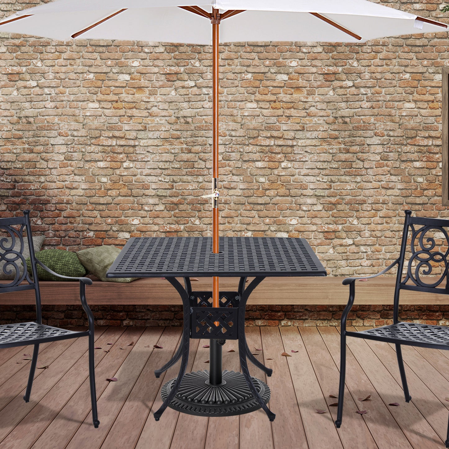 Outsunny 36" Patio Dining Table, Outdoor Bistro Table with 2" Umbrella Hole, Cast Aluminum Frame, For Garden, Balcony, Black