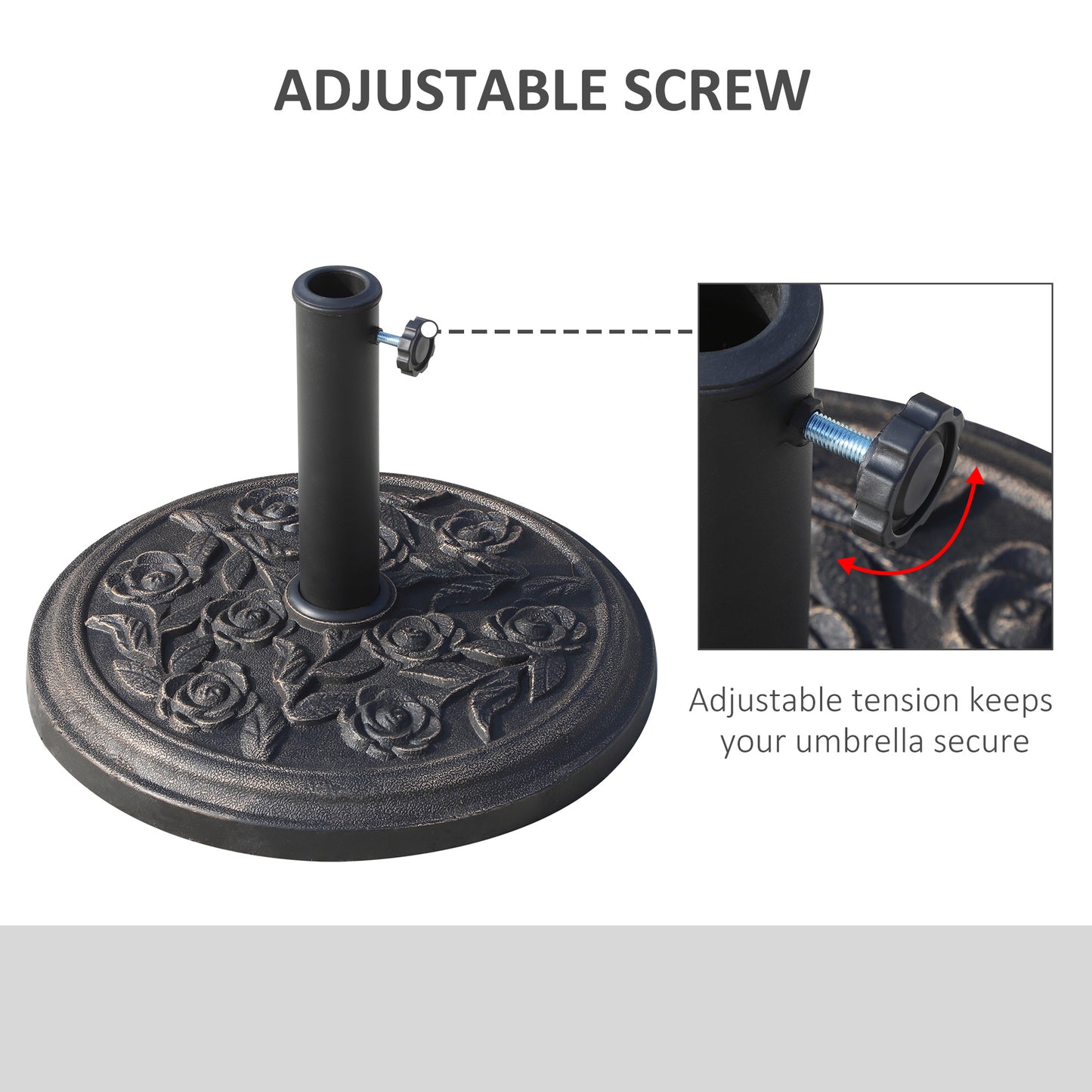 Outsunny 18â€� Round Patio Umbrella Base Outdoor Decorative Cast Stone Resin Parasol Stand Market Garden Umbrella Holder, Bronze