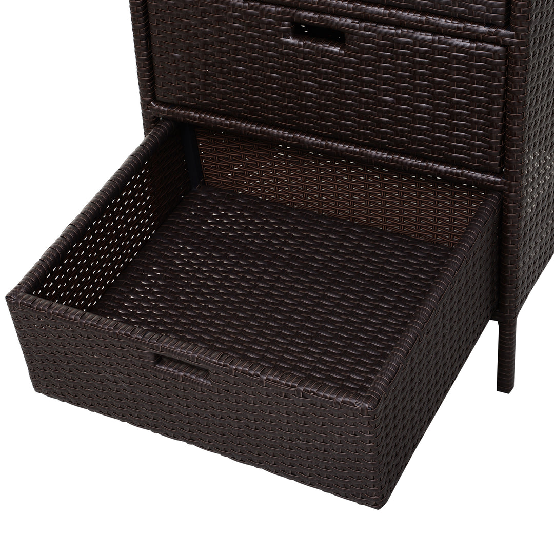 Outsunny 32" Poolside Rattan Wicker Patio Organizer Storage Cabinet Bathroom Storage w/ 3 Large Drawers Garden Outdoor