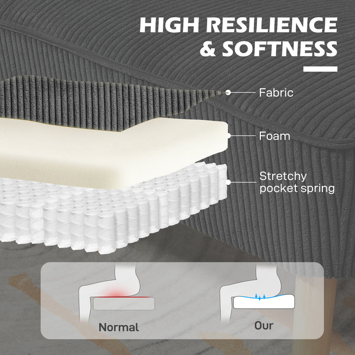 HOMCOM Modern 2 Seat Sofa for Bedroom, Upholstered Two Seater Couch with Rubber Wood Legs, Light Grey