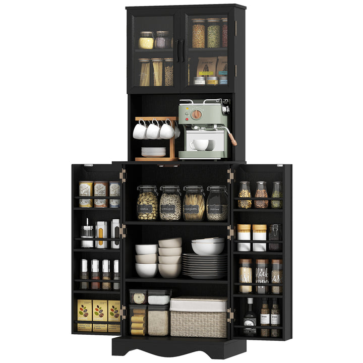 HOMCOM 71" Kitchen Pantry Cabinet, Freestanding Kitchen Hutch with 8 Door Shelves, Adjustable Shelf and Acrylic Doors, Black