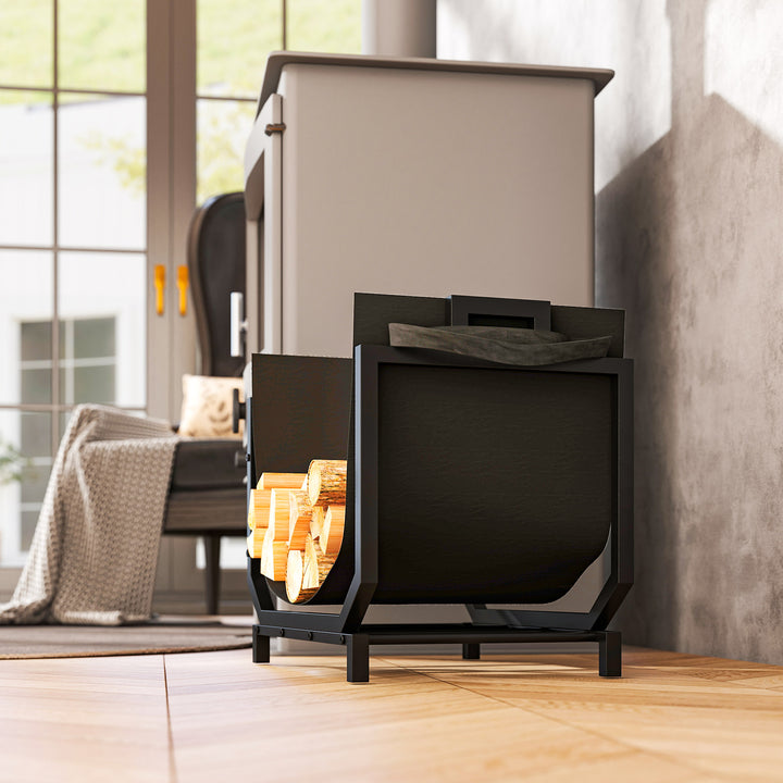 Outsunny Firewood Rack Outdoor, Heavy-Duty Log Holder with Log Tote Bag for Fireplace, Indoor Fire Wood Storage Rack