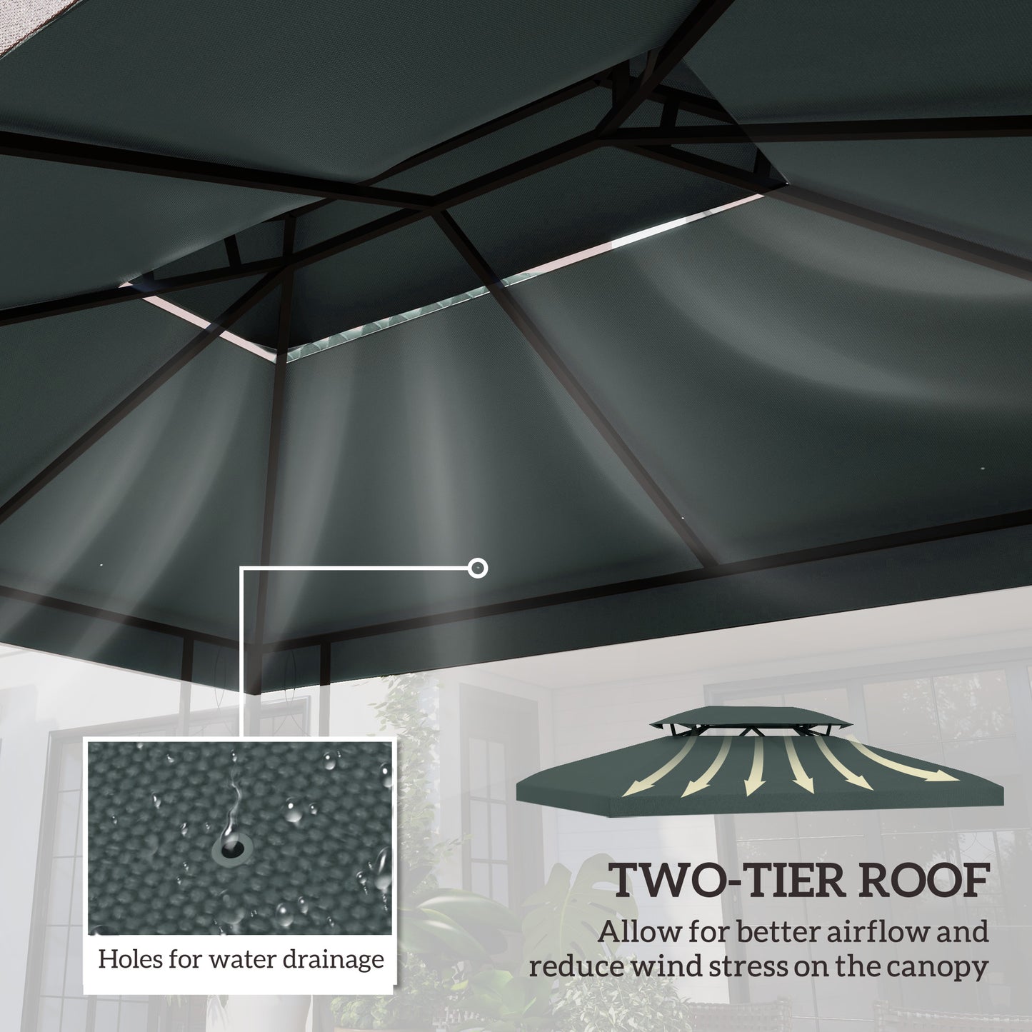 Outsunny 13' x 10' Gazebo Replacement Canopy, 2 Tier Top Roof Garden Pavilion UV Cover, Brown (TOP ONLY)