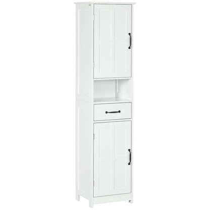 kleankin Modern Bathroom Cabinet, Narrow Bathroom Vanities with Open Shelf Drawer Recessed Doors and Adjustable Shelves White