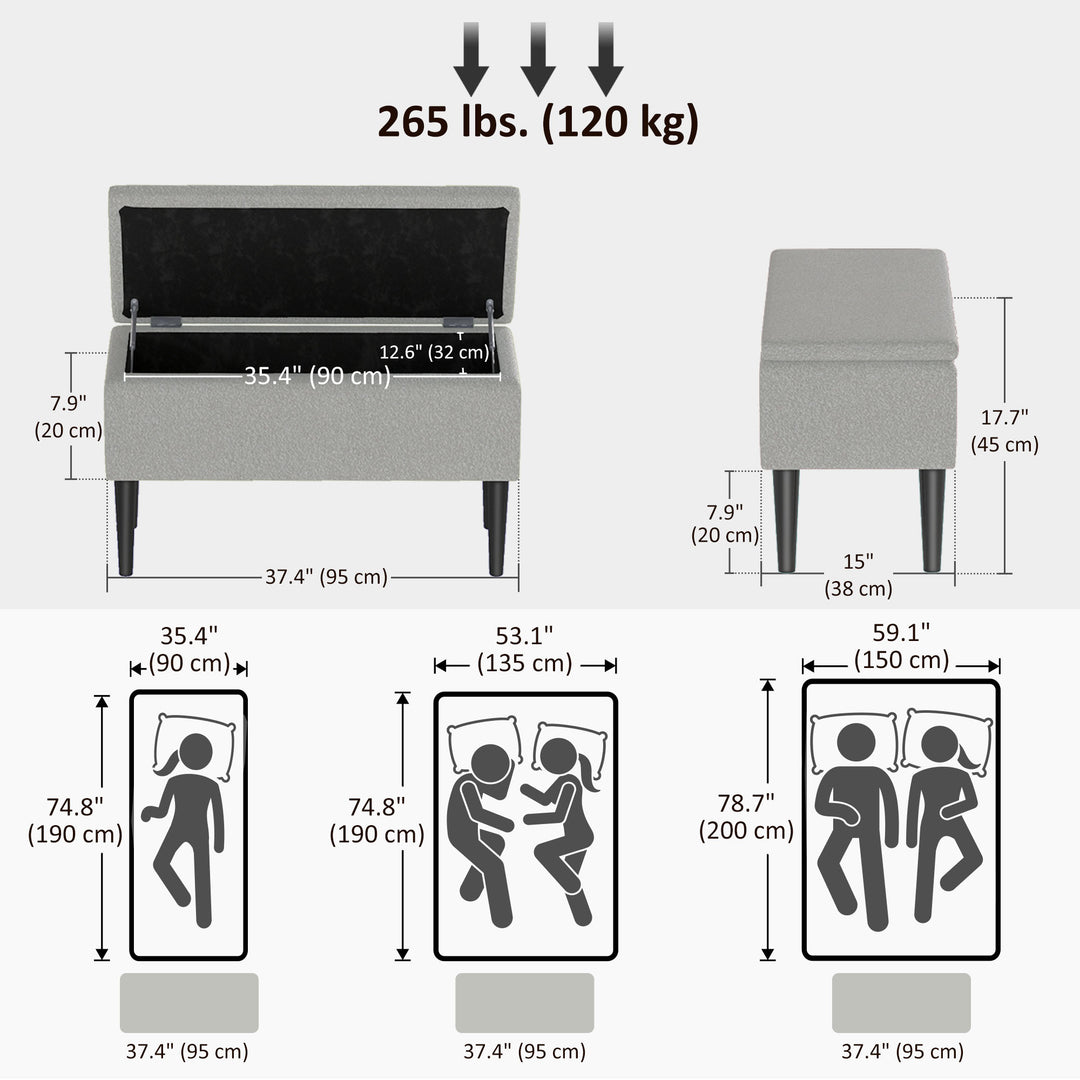 HOMCOM Modern Storage Bench, Ottoman with Storage and Teddy Velvet Upholstery for Living Room, Bedroom, Blue