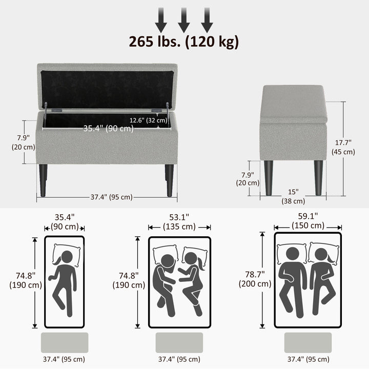 HOMCOM Modern Storage Bench, Ottoman with Storage and Teddy Velvet Upholstery for Living Room, Bedroom, Blue