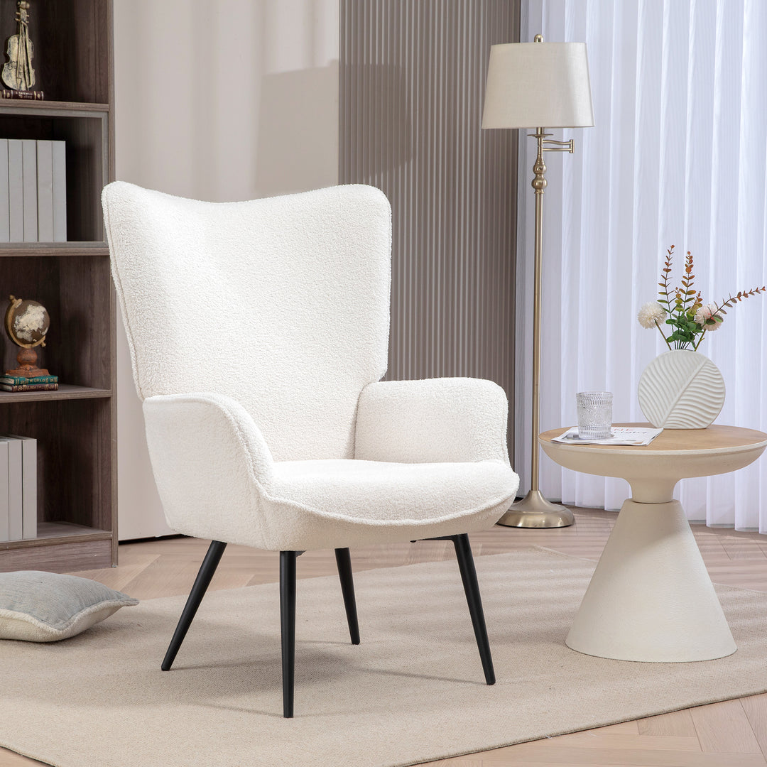 HOMCOM Accent Sherpa Chair, Upholstered Armchair, Fluffy Wingback Chair for Living Room, Reading Room, Cream White